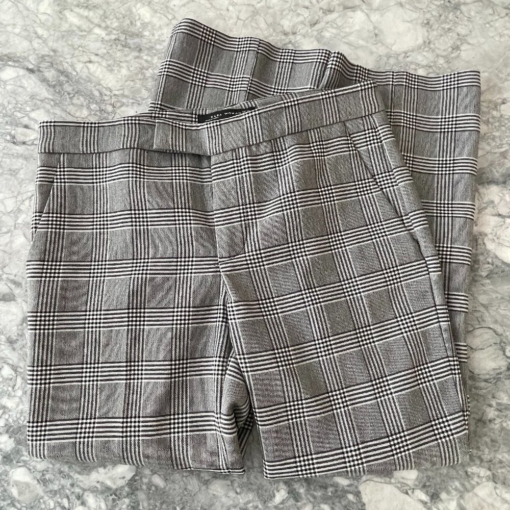 Zara Checkered Pattern Straight Leg Pants Gray Size 4